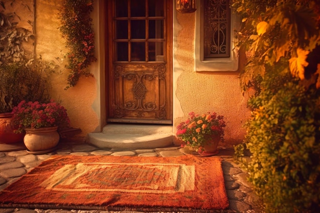 Ingresso di un'accogliente casa di campagna dai toni caldi della terra