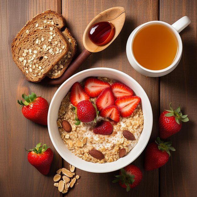 Inizio sano Porridge d'avena con fragole fresche per una colazione sana