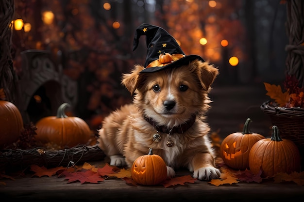 Innocenza e incanto Scena fotorealista di Halloween con un adorabile cucciolo