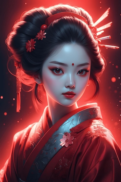 Innovativo ensemble di Hanfu rosso di bellezze futuristiche vermiglio