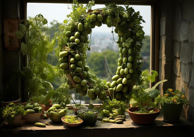 Innovativo giardino verticale con zucca e cetrioli