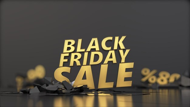 Innovativo testo dorato del Black Friday. Illustrazione 3D, adatta a temi di sconto e vendita.