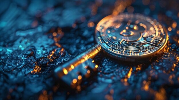 Innovazione finanziaria digitale Bitcoin Moneta di criptovaluta e concetto di chiave privata