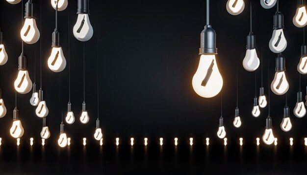 Innovazione illuminante Lampadina luminosa in mezzo alle lampadine spente nel buio Scintilla creativa