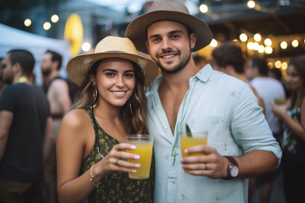 Inquadratura di un uomo e una donna che tengono un drink durante un evento