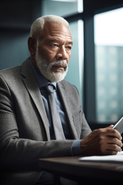 Inquadratura di un uomo maturo che utilizza un tablet digitale in un ufficio