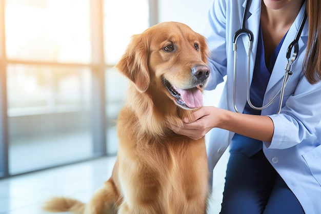 Inquadratura di una veterinaria che tiene la mano del suo cliente creata con l'IA generativa