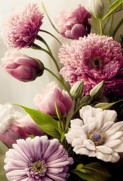 Inquadratura orizzontale di fiori vintage 3d illustrati
