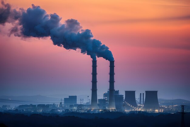 Inquinamento ambientale causato dal fumo emesso dal camino di una centrale termica