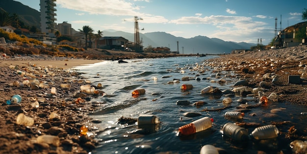 Inquinamento ambientale inquinamento idrico confezioni di bottiglie di plastica IA generativa