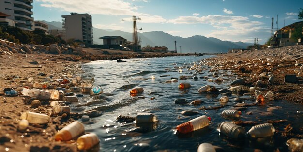 Inquinamento ambientale inquinamento idrico confezioni di bottiglie di plastica IA generativa