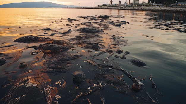 Inquinamento da fuoriuscite di petrolio che si diffonde nell'ambiente marino