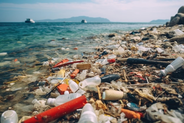 Inquinamento del mare Inquinamento dell'ambiente Il concetto di inquinamento ambientale Il concetto di contaminazione ambientale Il cumulo di rifiuti e rifiuti in mare AI Generato