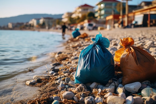 Inquinamento delle coste: spazzatura e detriti sparsi dalla tempesta che causano danni ambientali