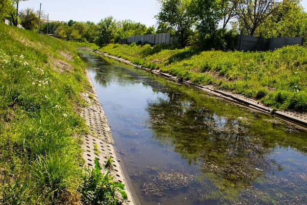 Inquinamento idrico in un fiume urbano