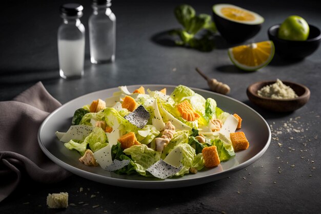 Insalata Caesar fresca e gustosa su un tavolo