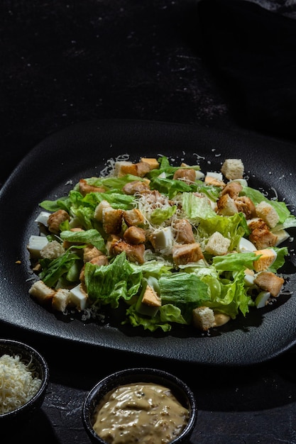 Insalata Caesar in primo piano del piatto