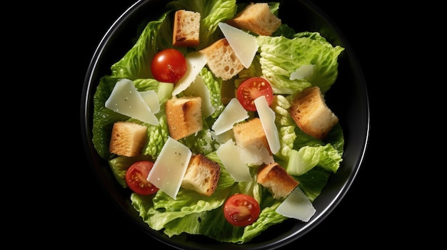 Insalata classica di Cesare con crouton frizzanti fatti in casa e un leggero condimento di Cesare a formaggio parmigiano