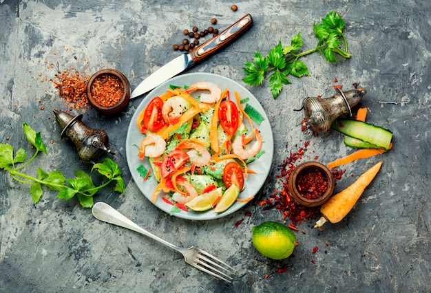 Insalata con gamberi e verdure