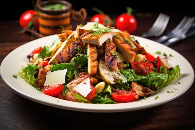 Insalata con pollo alla griglia e crouton