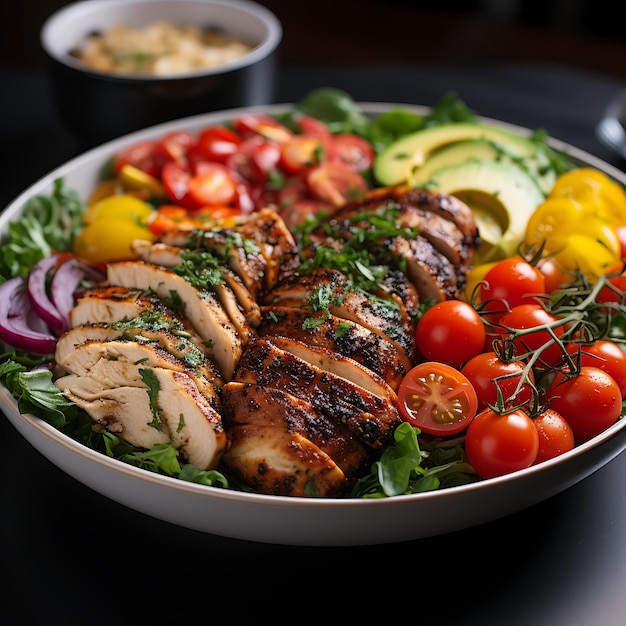 Insalata con proteine di pollo senza sfondo dietro