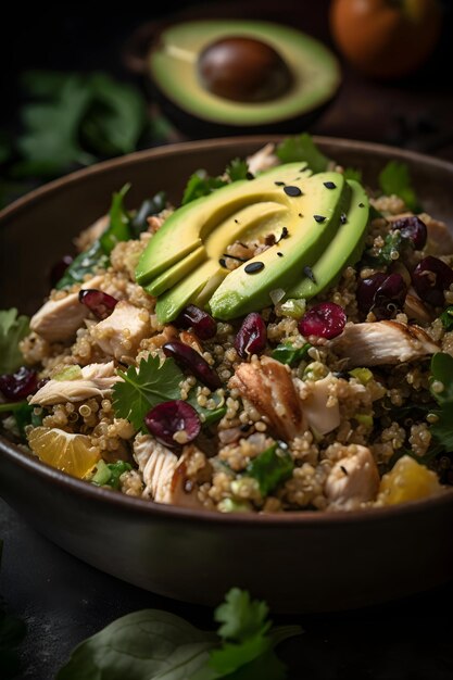 Insalata con quinoa avocado e pollo