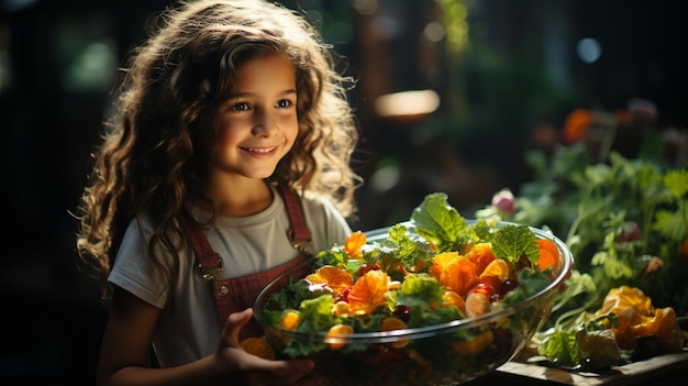 Insalata della tenuta del bambino in giovane età Alimento sano