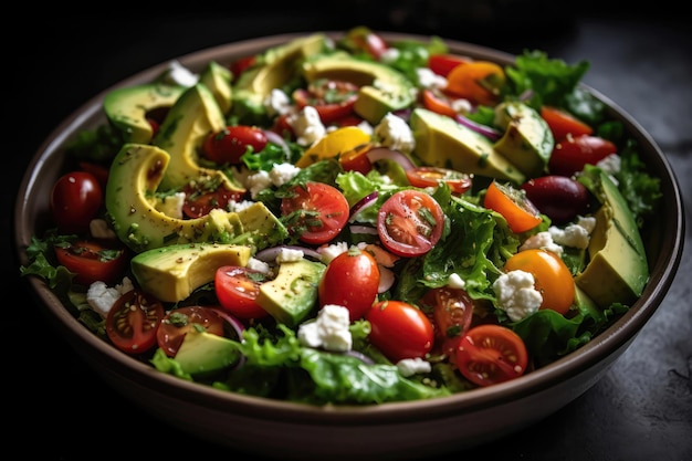 Insalata Di Avocado Con Verdure Miste Pomodorini E Feta Generative AI