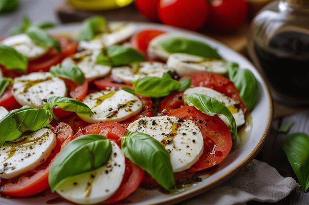 Insalata di caprese con pomodori maturi mozzarella formaggio basilico fresco