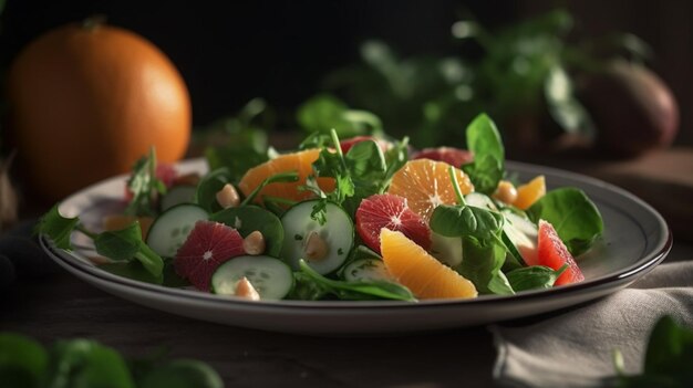 Insalata di crescione con mozzarella di cetrioli e arance rosse