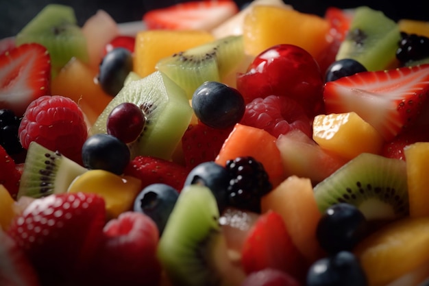 Insalata di frutta fresca primo piano cibo fotografia angolo basso