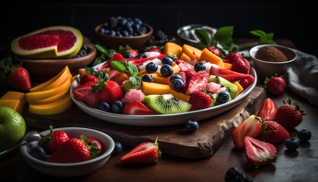 Insalata di frutti di bosco freschi uno spuntino estivo salutare generato dall'intelligenza artificiale