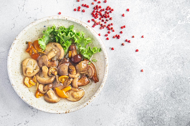 Insalata di funghi mix di funghi sott'aceto pasto sano dieta alimentare spuntino sul tavolo spazio copia cibo