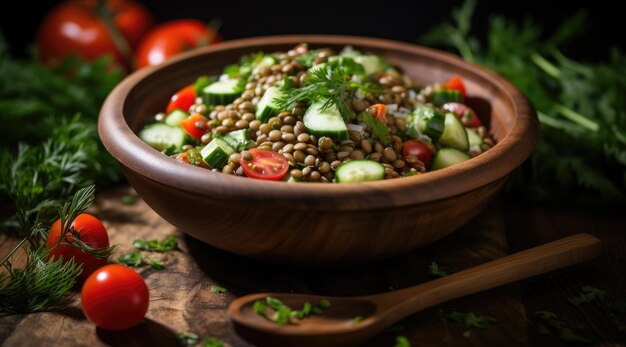 Insalata di lenticchie con verdure cibo sano spuntino vegetariano e vegano