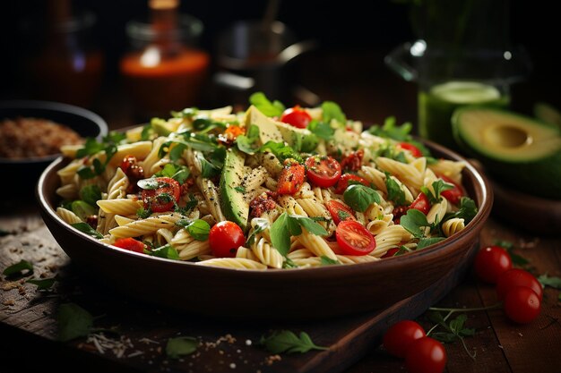 Insalata di pasta di avocado e pomodoro piccante