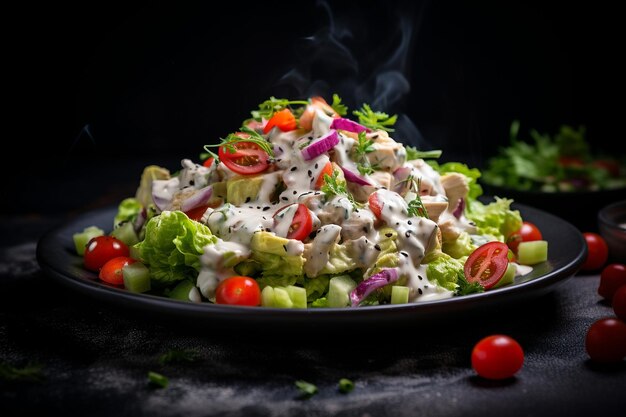 Insalata di pollo con un condimento cremoso di feta