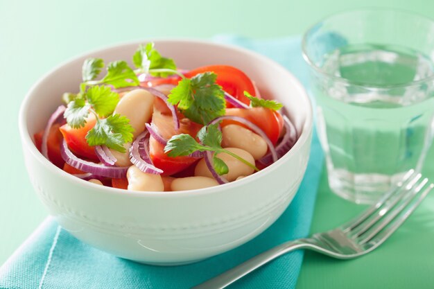 Insalata di pomodori sani con coriandolo di cipolla di fagioli bianchi