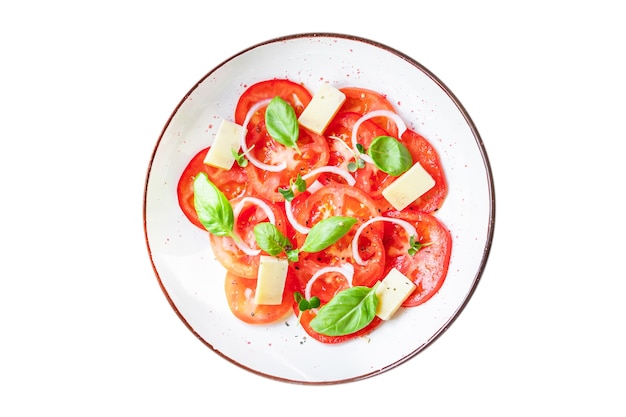 Insalata di pomodori vegetariani verdure basilico dieta sul tavolo estate dieta alimentare sana