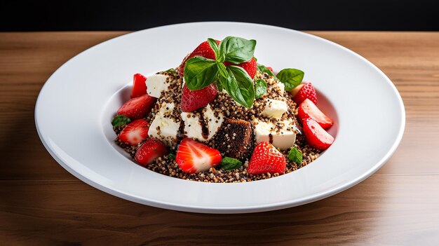 Insalata di quinoa con formaggio balcanico e fragole