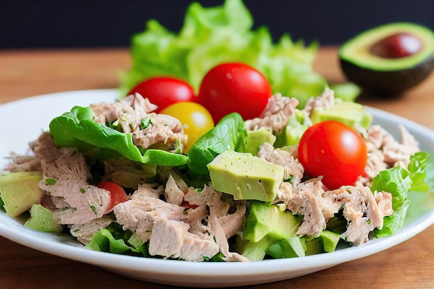 Insalata di tonno salutare con lattuga e pomodorini