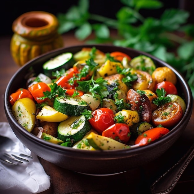 Insalata di verdure al forno con prezzemolo fresco AI generativa