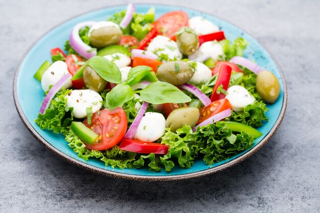 Insalata di verdure fresche. Caprese. Insalata caprese. Insalata italiana. Insalata mediterranea. Cucina italiana.