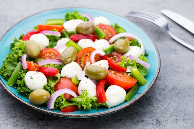 Insalata di verdure fresche. caprese. Insalata caprese. Insalata italiana. Insalata mediterranea. Cucina italiana.