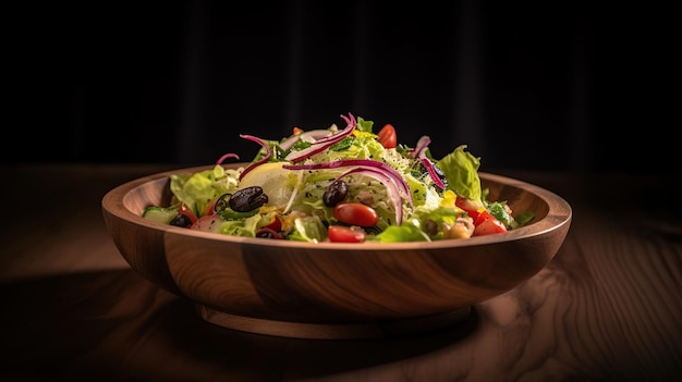 Insalata di verdure fresche in una dieta alimentare sana piatto di legno