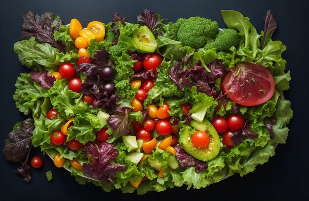 Insalata di verdure fresche su sfondo nero