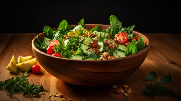 Insalata fresca con avocado, pomodori, lattuga e carote