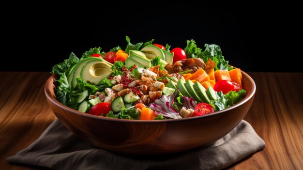 Insalata fresca con avocado, pomodori, lattuga e carote