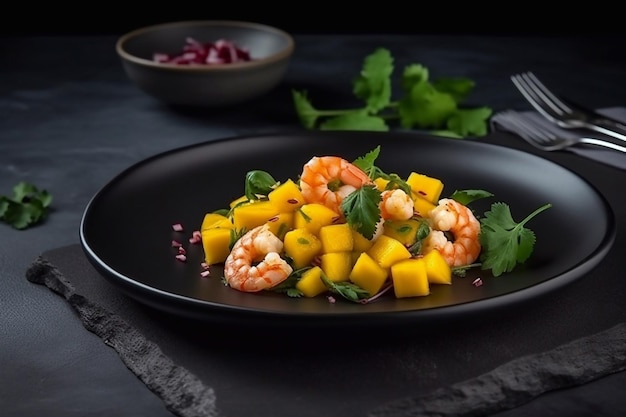 Insalata fresca con gamberi e mango Generative AI