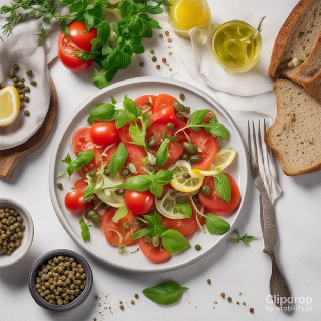 insalata pomodorini piatto fresco pasto sano cibo spuntino dieta sul tavolo copia spazio cibo