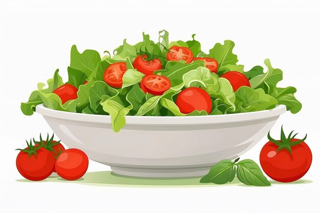 Insalata verde e pomodoro isolati sullo sfondo bianco illustrazione vettoriale in stile piatto